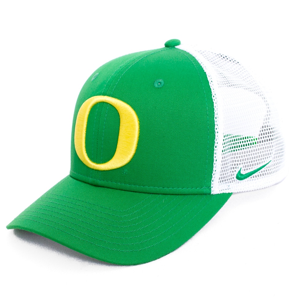 Classic Oregon O, Nike, Green, Trucker, Cotton Blend, Accessories, Unisex, Mesh, Structured, Adjustable, Hat, 907545